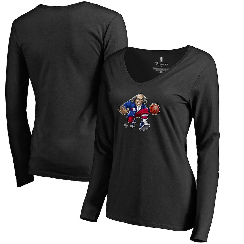 NBA Philadelphia 76ers Women's Midnight Mascot Long Sleeve V-Neck T-Shirt