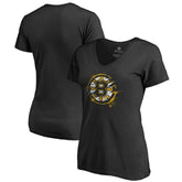 NHL Black Boston Bruins Women's Splatter Logo V-Neck T-Shirt