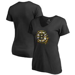 NHL Black Boston Bruins Women's Splatter Logo V-Neck T-Shirt