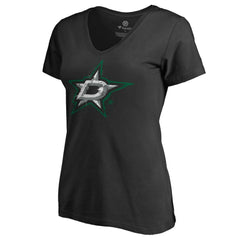 NHL Black Dallas Stars Women's Splatter Logo V-Neck T-Shirt