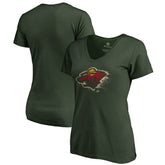 NHL Green Minnesota Wild Women's Splatter Logo V-Neck T-Shirt