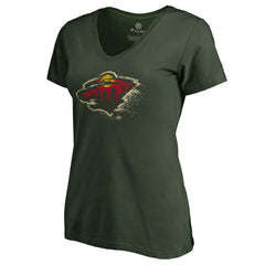 NHL Green Minnesota Wild Women's Splatter Logo V-Neck T-Shirt