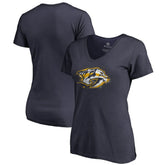 NHL Navy Nashville Predators Women's Splatter Logo V-Neck T-Shirt