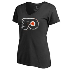 NHL Black Philadelphia Flyers Women's Splatter Logo V-Neck T-Shirt