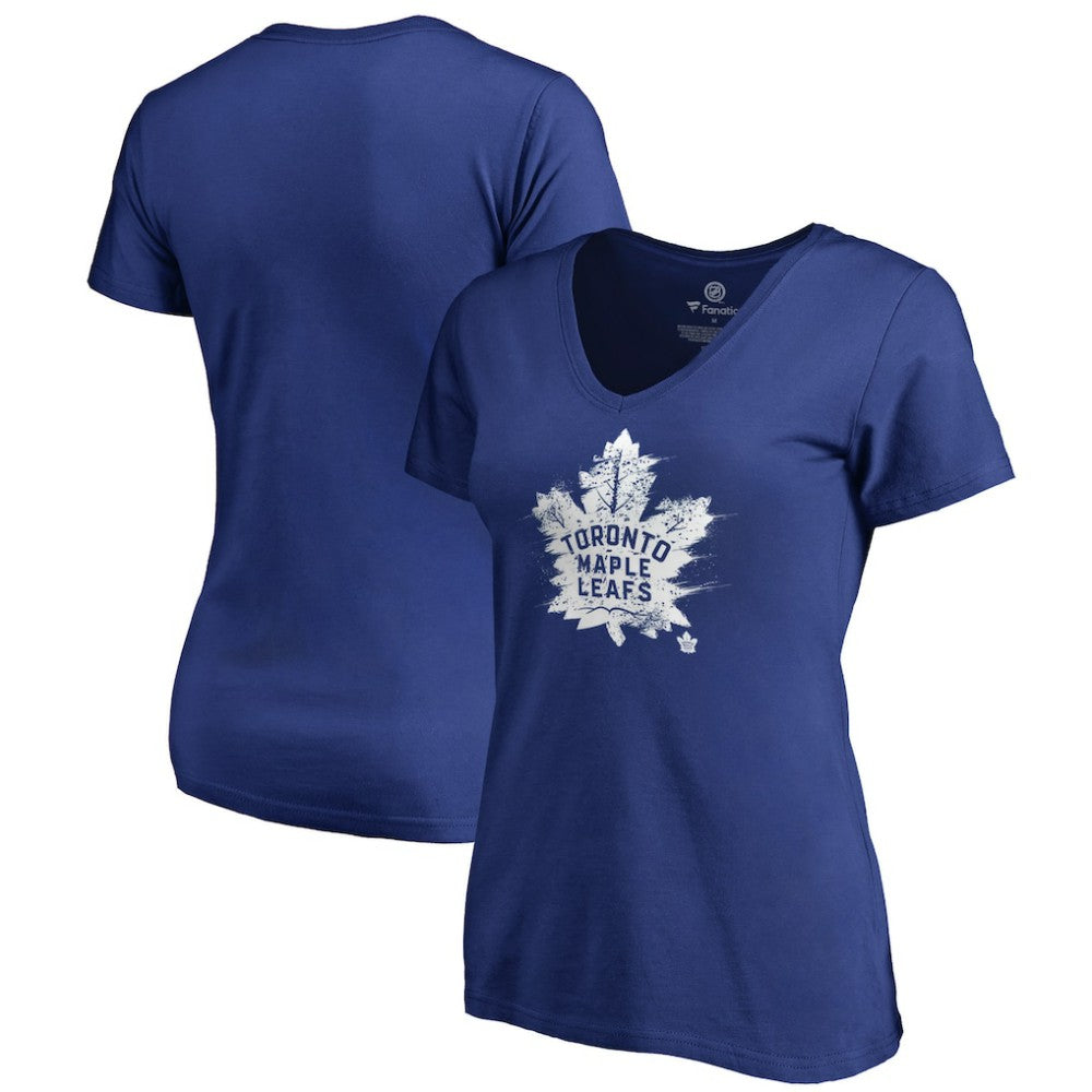 NHL Royal Toronto Maple Leafs Women's Splatter Logo V-Neck T-Shirt