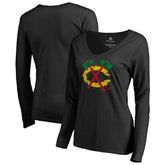 NHL Black Chicago Blackhawks Women's Splatter Logo V-Neck Long Sleeve T-Shirt