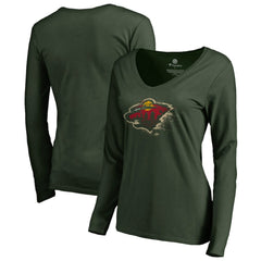 NHL Green Minnesota Wild Women's Splatter Logo V-Neck Long Sleeve T-Shirt