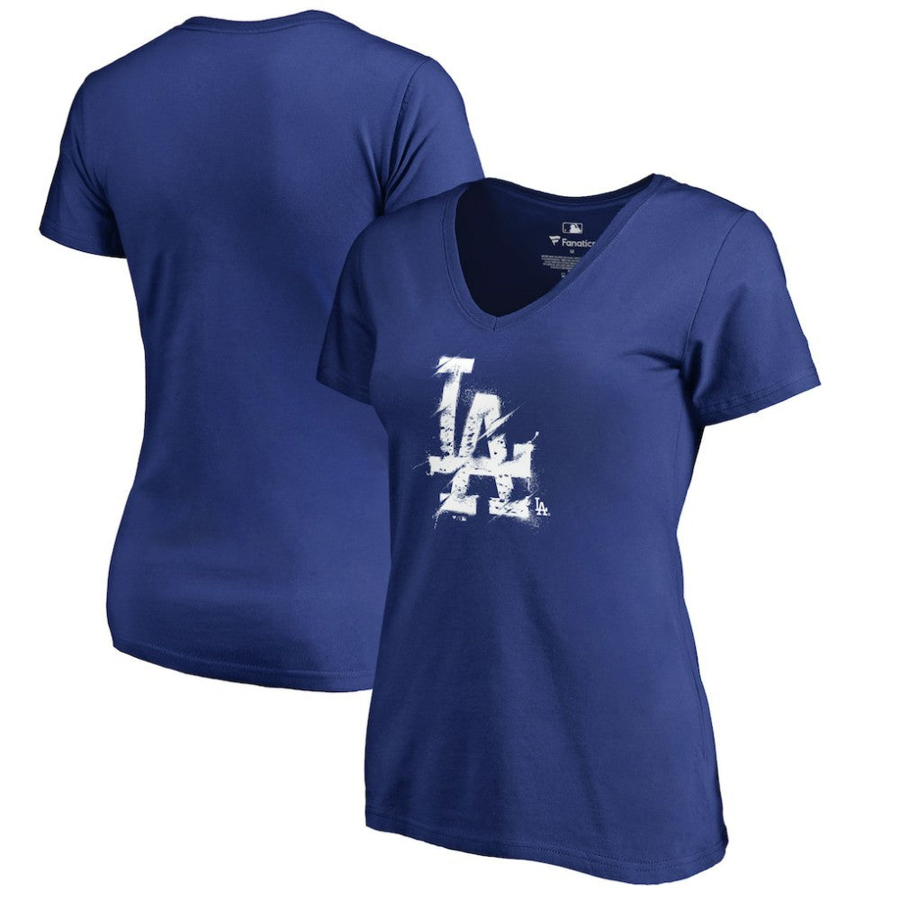 MLB Los Angeles Dodgers Women's Splatter Logo V-Neck T-Shirt