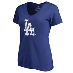 MLB Los Angeles Dodgers Women's Splatter Logo V-Neck T-Shirt