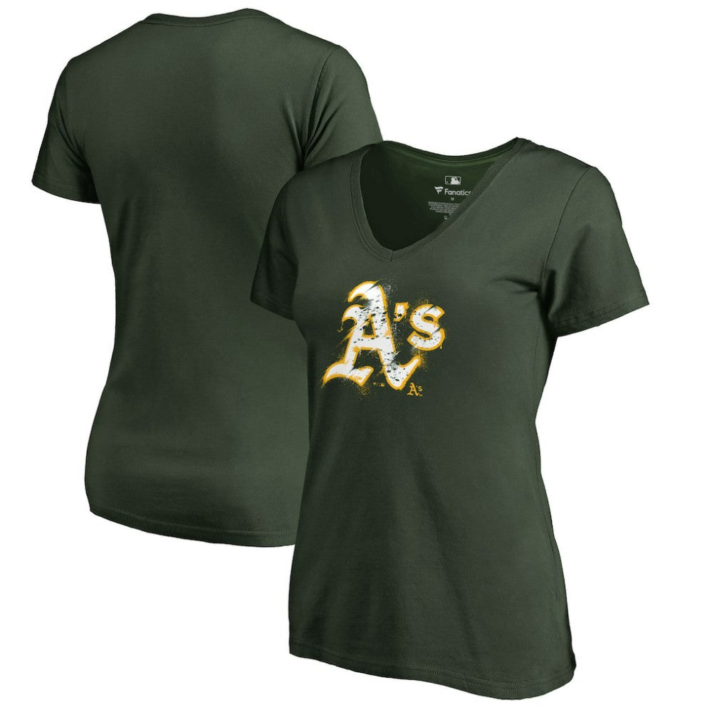 MLB Athletics Women's Splatter Logo V-Neck T-Shirt