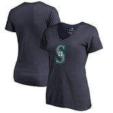 MLB Seattle Mariners Women's Splatter Logo V-Neck T-Shirt