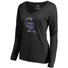 MLB Colorado Rockies Women's Splatter Logo Long Sleeve V-Neck T-Shirt
