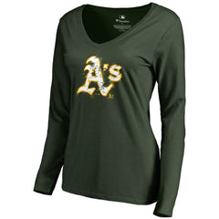 MLB Athletics Women's Splatter Logo Long Sleeve V-Neck T-Shirt