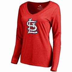 MLB St. Louis Cardinals Women's Splatter Logo Long Sleeve V-Neck T-Shirt