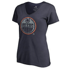 NHL Navy Edmonton Oilers Women's Static Logo V-Neck T-Shirt