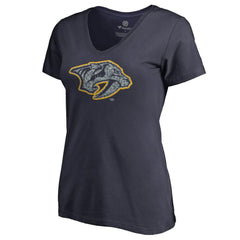 NHL Navy Nashville Predators Women's Static Logo V-Neck T-Shirt