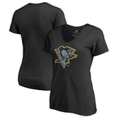 NHL Black Pittsburgh Penguins Women's Static Logo V-Neck T-Shirt
