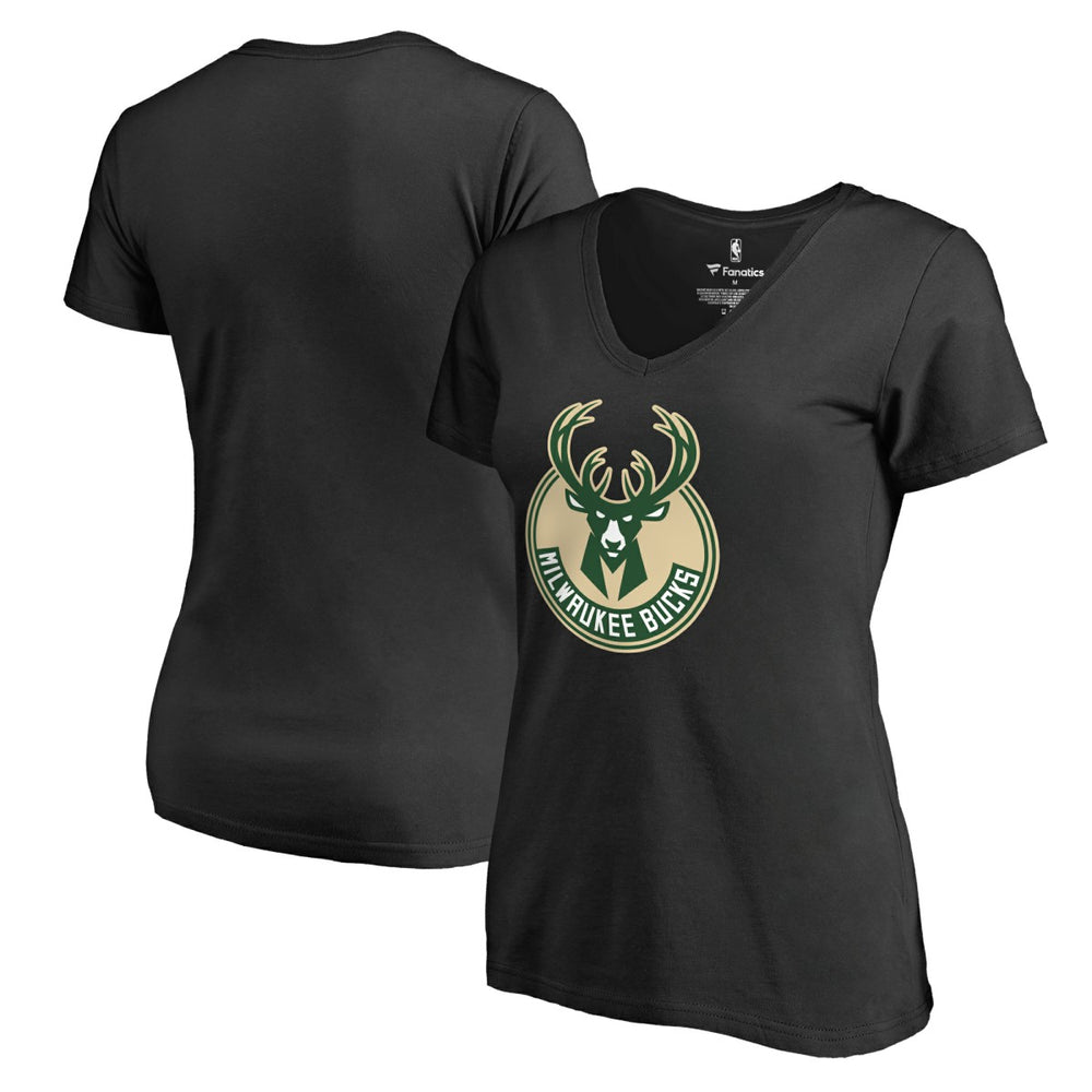 NBA Milwaukee Bucks Women's Primary Logo V-Neck T-Shirt
