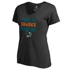 NHL Black San Jose Sharks Women's Fan Favorite Team Slogan V-Neck T-Shirt