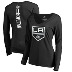 NHL Black Anze Kopitar Los Angeles Kings Women's Backer Name & Number Slim Fit Long Sleeve V-Neck T-Shirt