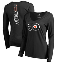 NHL Black Travis Konecny Philadelphia Flyers Women's Backer Name & Number Slim Fit Long Sleeve V-Neck T-Shirt
