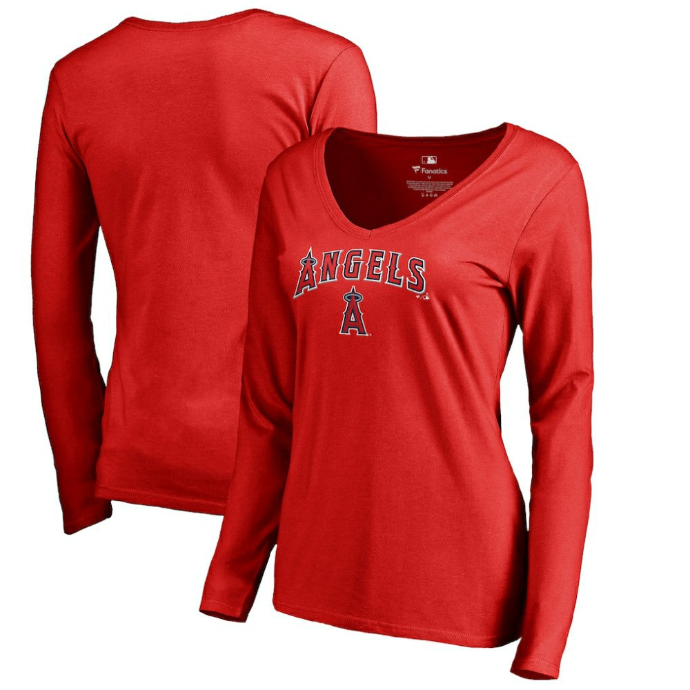 MLB Los Angeles Angels Women's Team Lockup Slim Fit Long Sleeve V-Neck T-Shirt