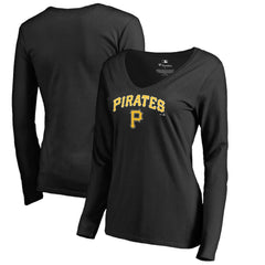 MLB Pittsburgh Pirates Women's Team Lockup Slim Fit Long Sleeve V-Neck T-Shirt