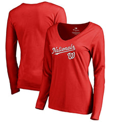 MLB Washington Nationals Women's Team Lockup Slim Fit Long Sleeve V-Neck T-Shirt