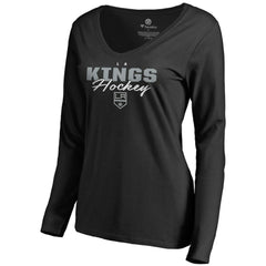 NHL Black Los Angeles Kings Women's Iconic Collection Script Assist Long Sleeve V-Neck T-Shirt