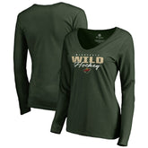 NHL Green Minnesota Wild Women's Iconic Collection Script Assist Long Sleeve V-Neck T-Shirt