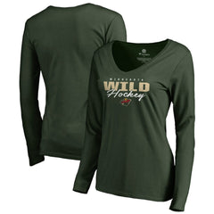 NHL Green Minnesota Wild Women's Iconic Collection Script Assist Long Sleeve V-Neck T-Shirt