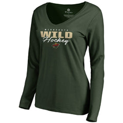NHL Green Minnesota Wild Women's Iconic Collection Script Assist Long Sleeve V-Neck T-Shirt