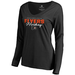 NHL Black Philadelphia Flyers Women's Iconic Collection Script Assist Long Sleeve V-Neck T-Shirt