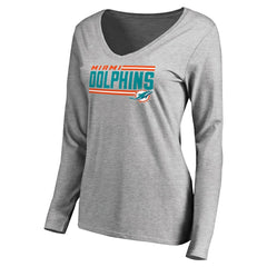 Women's Iconic Collection On Side Stripe Long Sleeve V-Neck T-Shirt - Miami Dolphins