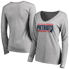 Women's Iconic Collection On Side Stripe Long Sleeve V-Neck T-Shirt - New England Patriots