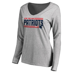 Women's Iconic Collection On Side Stripe Long Sleeve V-Neck T-Shirt - New England Patriots