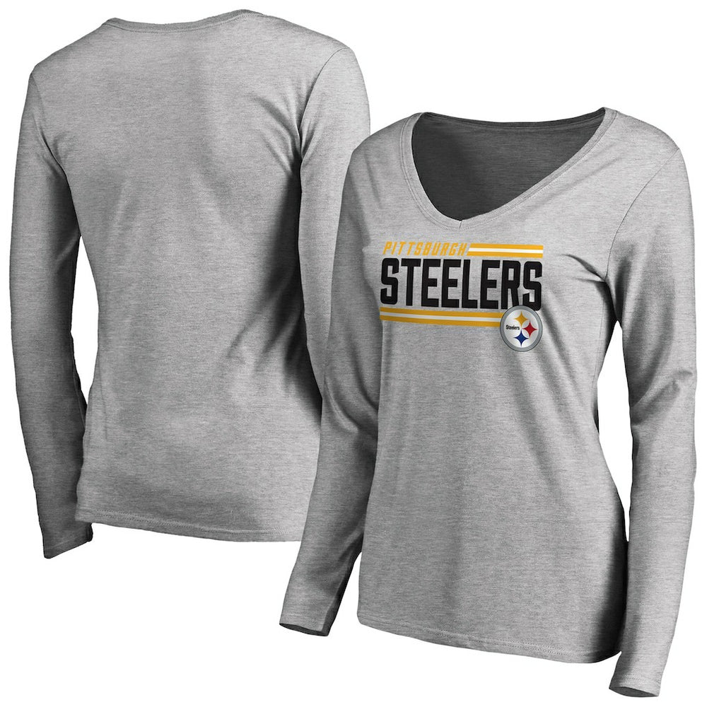 Women's Iconic Collection On Side Stripe Long Sleeve V-Neck T-Shirt - Pittsburgh Steelers