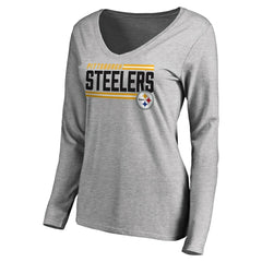Women's Iconic Collection On Side Stripe Long Sleeve V-Neck T-Shirt - Pittsburgh Steelers