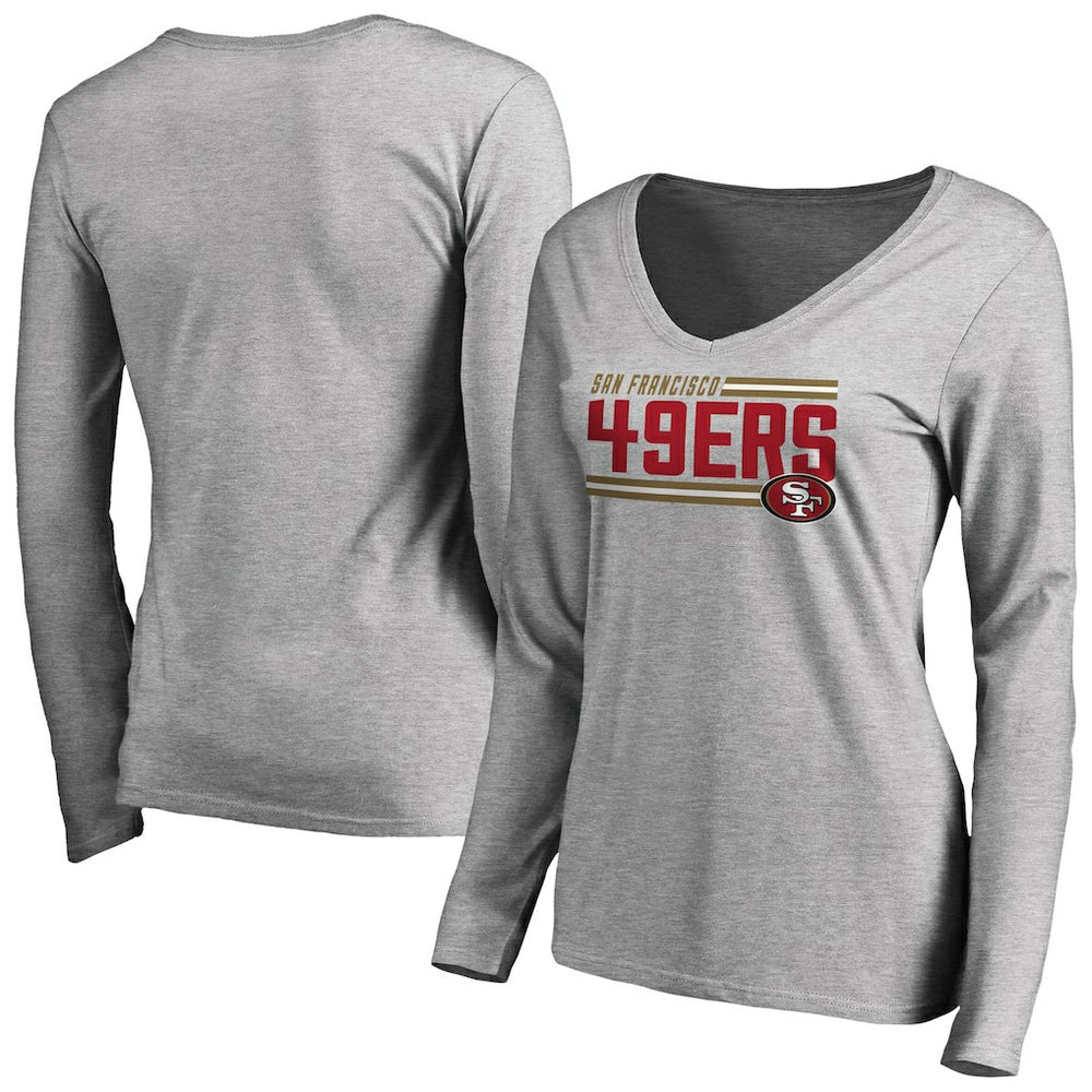 Women's Iconic Collection On Side Stripe Long Sleeve V-Neck T-Shirt - San Francisco 49ers