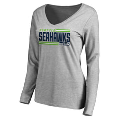 Women's Iconic Collection On Side Stripe Long Sleeve V-Neck T-Shirt - Seattle Seahawks