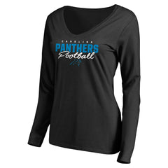 Women's Iconic Collection Script Assist Long Sleeve V-Neck T-Shirt - Carolina Panthers
