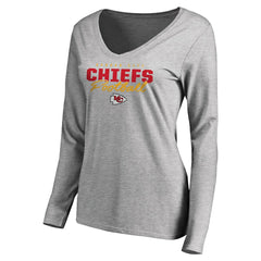 Women's Iconic Collection Script Assist Long Sleeve V-Neck T-Shirt - Kansas City Chiefs