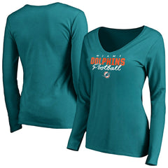 Women's Iconic Collection Script Assist Long Sleeve V-Neck T-Shirt - Miami Dolphins