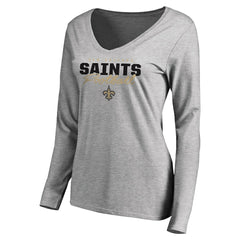 Women's Iconic Collection Script Assist Long Sleeve V-Neck T-Shirt - New Orleans Saints