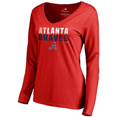 MLB Atlanta Braves Women's Fade Out V-Neck Long Sleeve T-Shirt