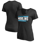 MLB Miami Marlins Women's Onside Stripe V-Neck T-Shirt