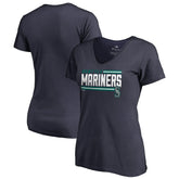 MLB Seattle Mariners Women's Onside Stripe V-Neck T-Shirt