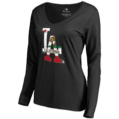MLB Los Angeles Dodgers Women's Hometown Collection Cali Flag Long Sleeve V-Neck T-Shirt