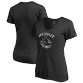 NHL Black Vancouver Canucks Women's Lovely V-Neck T-Shirt