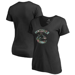 NHL Black Vancouver Canucks Women's Lovely V-Neck T-Shirt